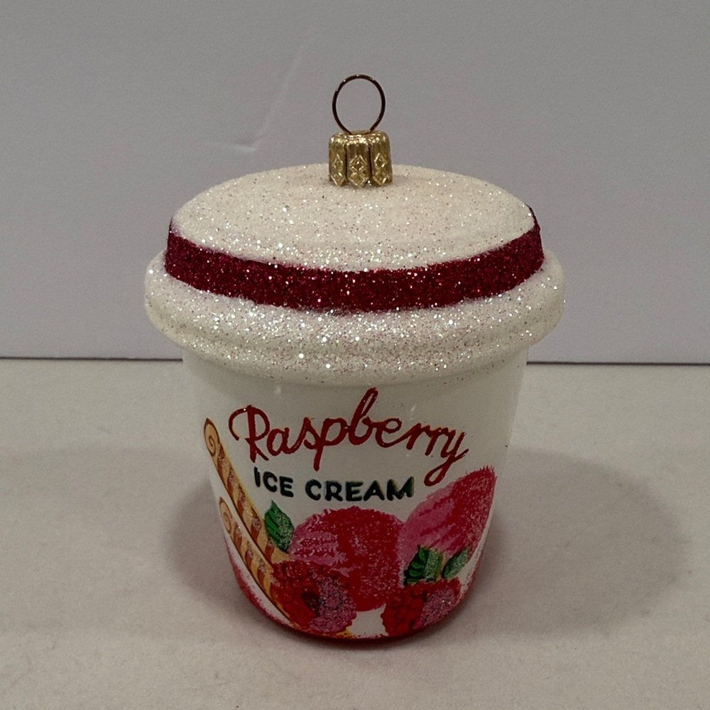 Glittery Raspberry Ice Cream Ornament